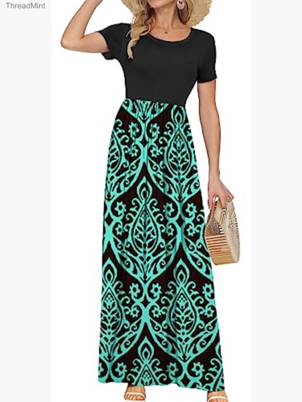 Short Sleeve Maxi Dress with Pockets, Casual Jersey Long Dress - Picture 2 of 7